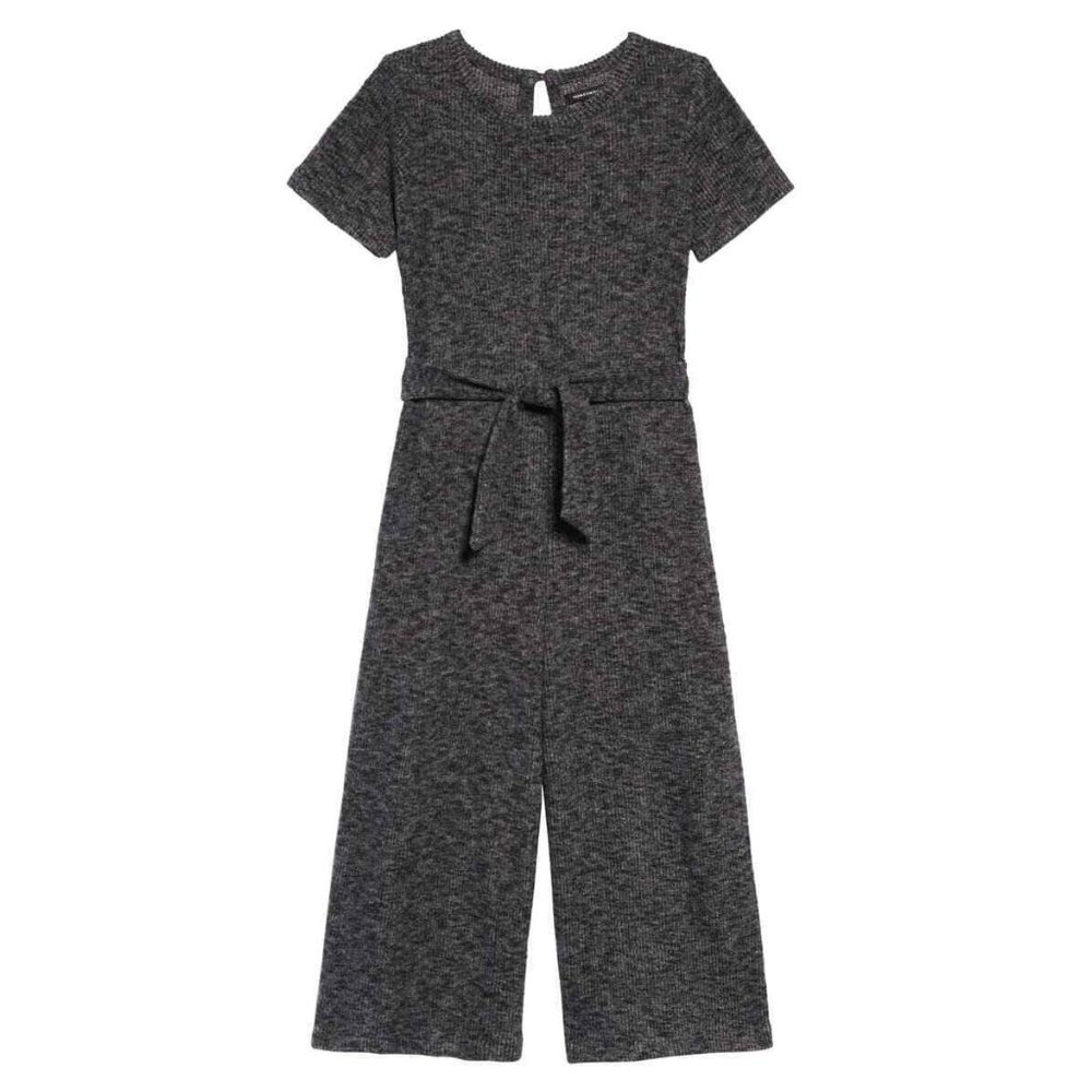 Something Navy Girls Sz. 6 Soft Grey Ribbed Front Tie Wide Leg Jumpsuit NWT